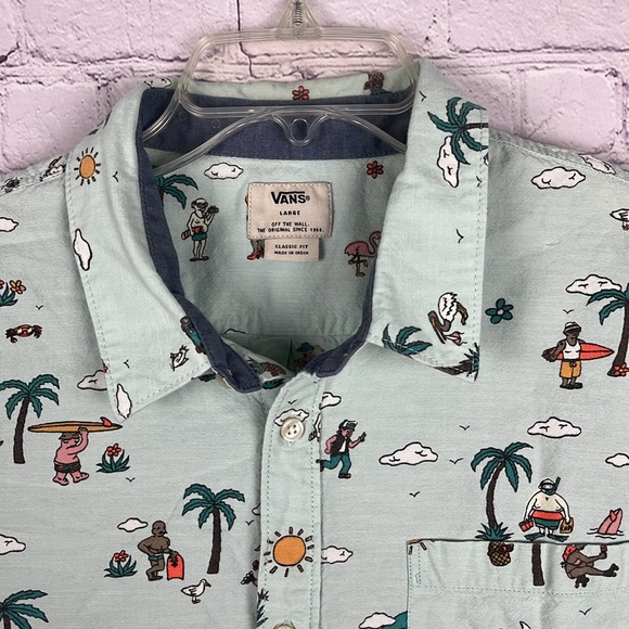 Vans Men's Aqua Green Button Down Short Sleeve Slim Fit Shirt. Size. Large - Picture 3 of 9